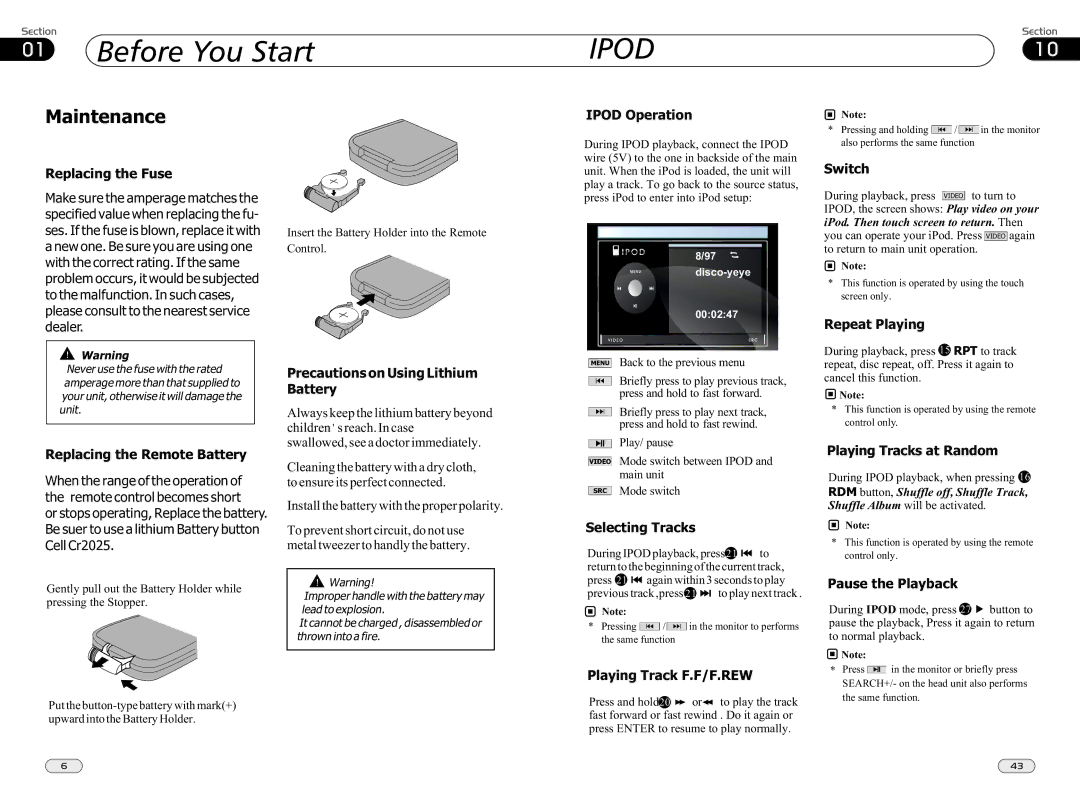 Boss Audio Systems bv9565bi manual Ipod, Maintenance 