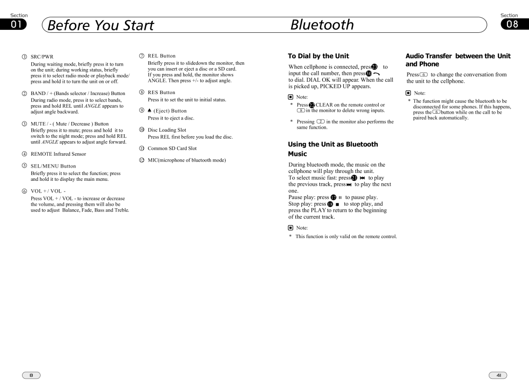 Boss Audio Systems bv9565bi manual To Dial by the Unit, Using the Unit as Bluetooth Music 