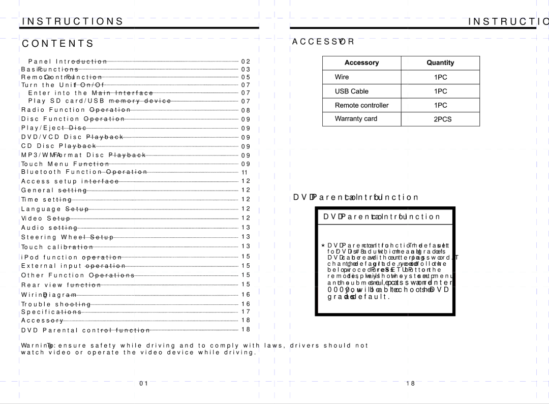 Boss Audio Systems BV9566BI manual Instructions Contents 