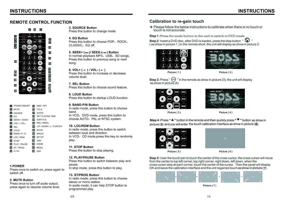 Boss Audio Systems BV9566BI manual Remote Control Function 