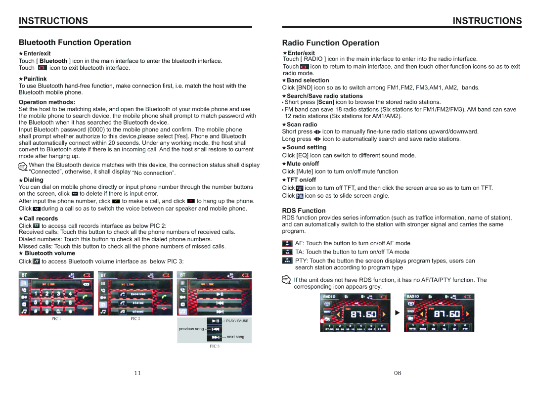 Boss Audio Systems BV9566BI manual Bluetooth Function Operation, Radio Function Operation 