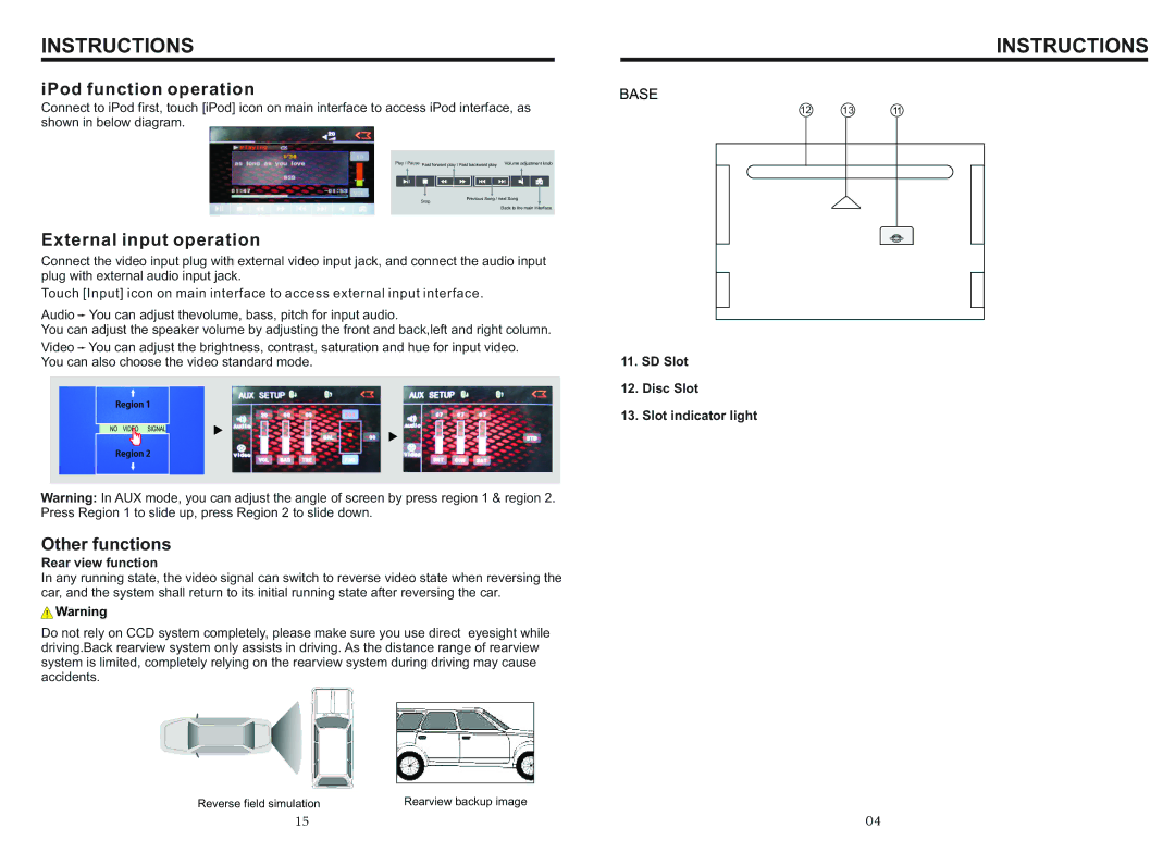 Boss Audio Systems BV9567BI manual IPod function operation, External input operation, Other functions 