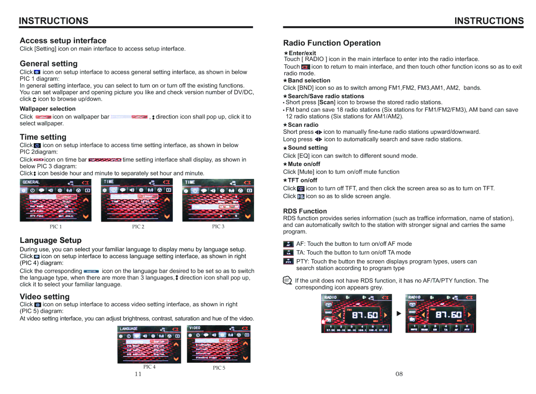 Boss Audio Systems BV9567BI manual Access setup interface, General setting, Time setting, Language Setup, Video setting 