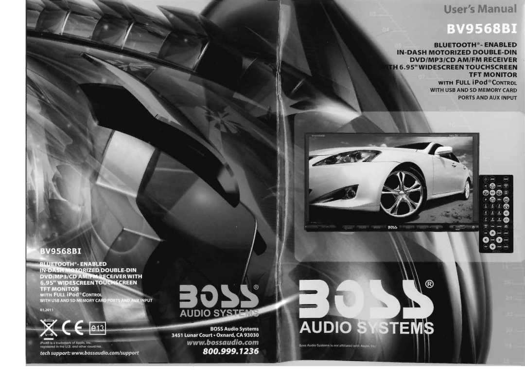 Boss Audio Systems bv9568bi user manual With USB and SO Memory Card Ports and AUX Input 