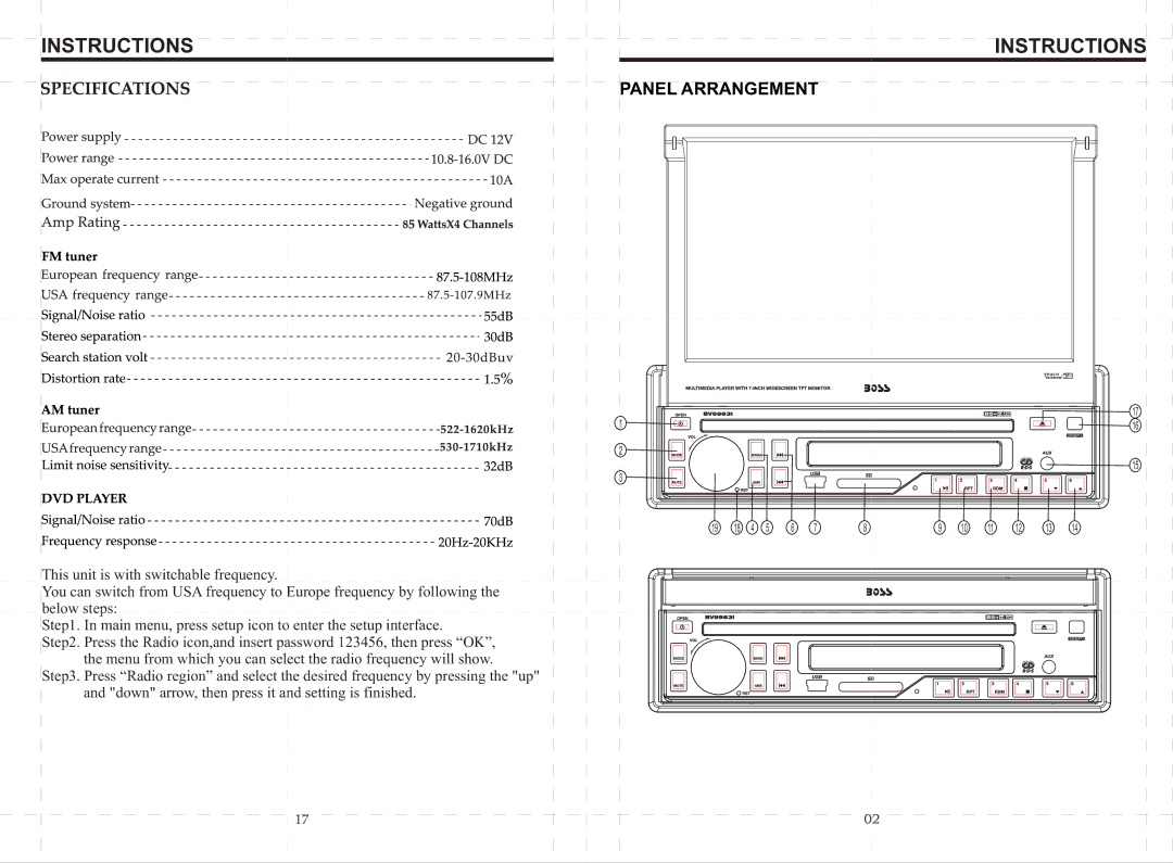 Boss Audio Systems bv9963i manual Instructions, Panel Arrangement 