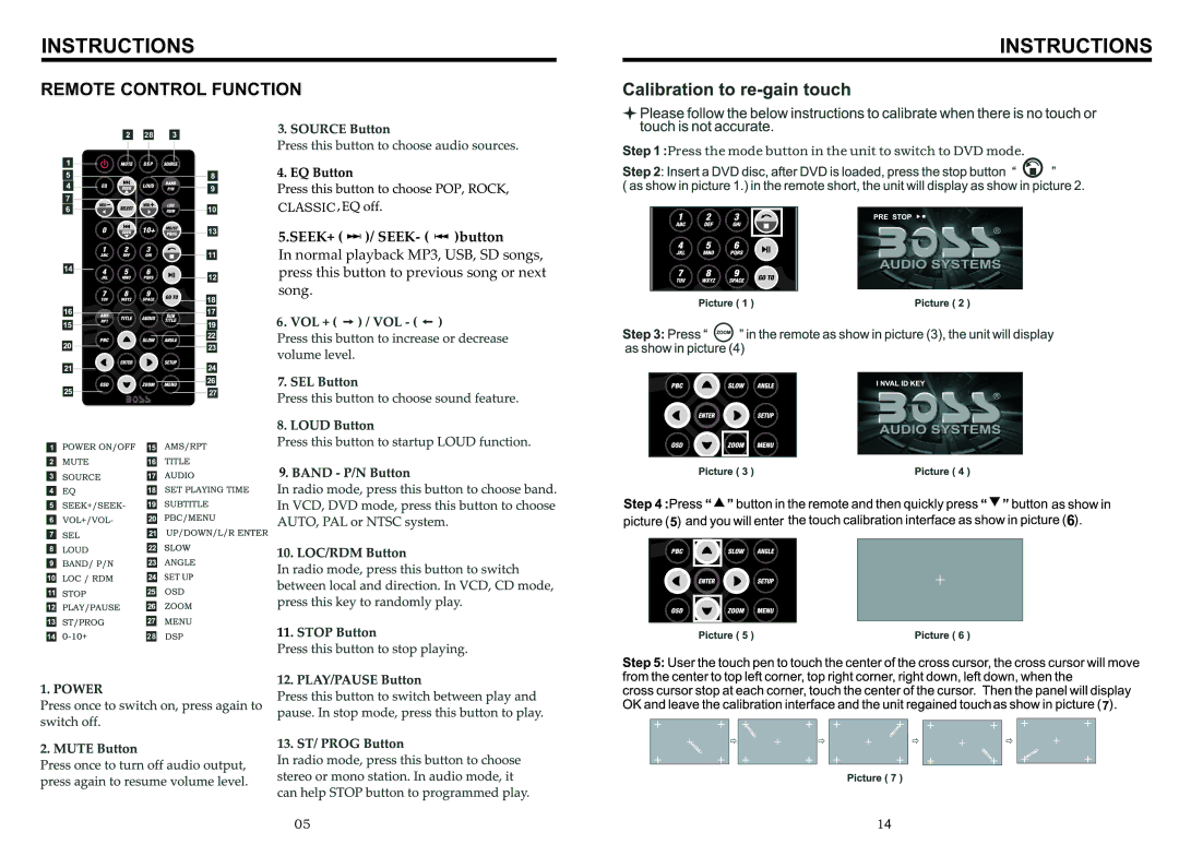 Boss Audio Systems bv9963i manual Remote Control Function 