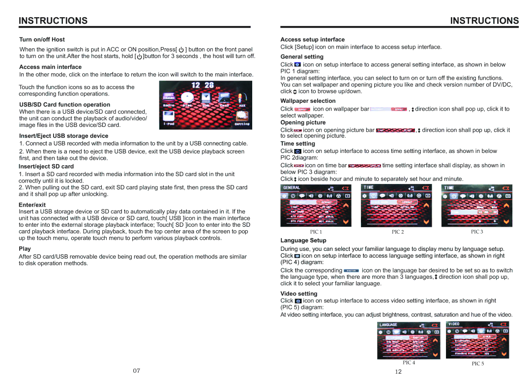 Boss Audio Systems bv9963i Turn on/off Host, Access main interface, USB/SD Card function operation, Insert/eject SD card 