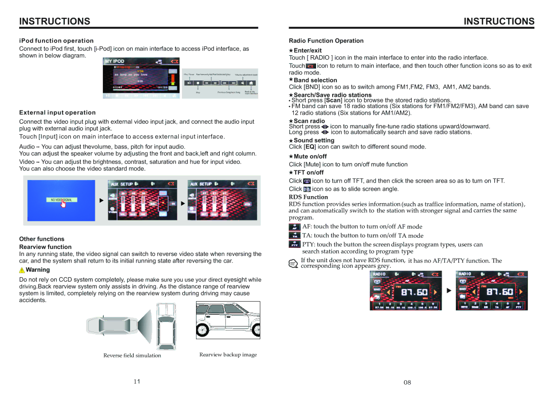 Boss Audio Systems bv9963i manual IPod function operation, Radio Function Operation Enter/exit, Band selection, Scan radio 