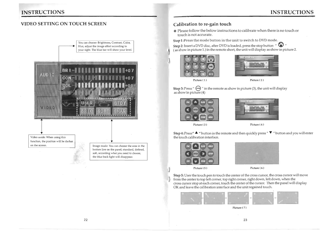 Boss Audio Systems BV9964B manual Video Setting on Touch Screen, Calibration to re-gain touch 