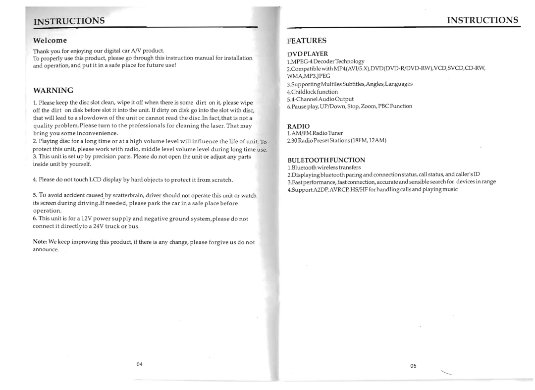 Boss Audio Systems BV9964B manual Instructions 