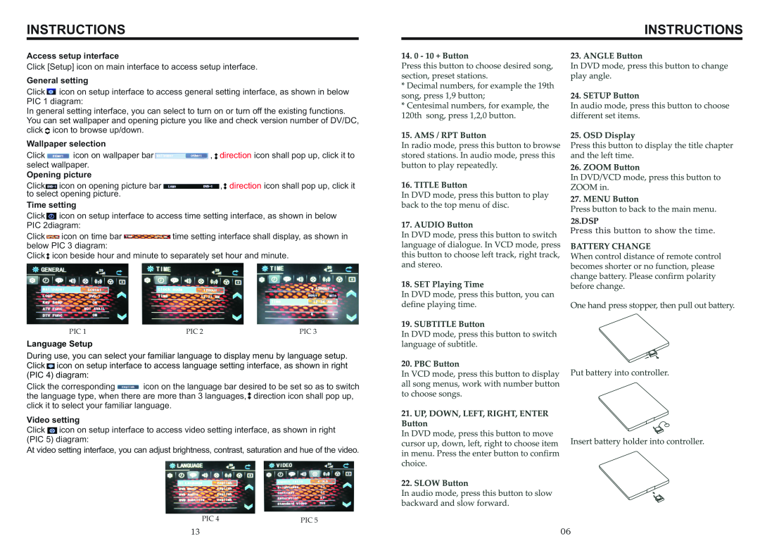 Boss Audio Systems BV9967B Instructions, Access setup interface, General setting, Wallpaper selection, Opening picture 
