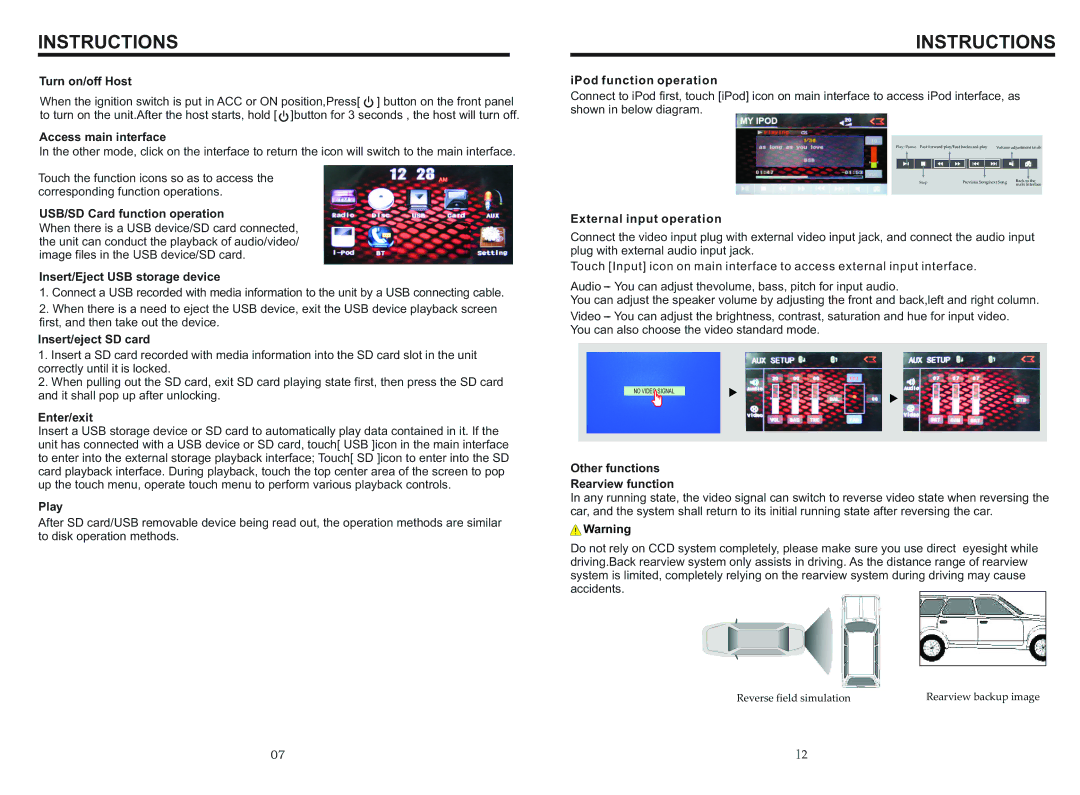 Boss Audio Systems BV9968BI Turn on/off Host, Access main interface, IPod function operation, External input operation 