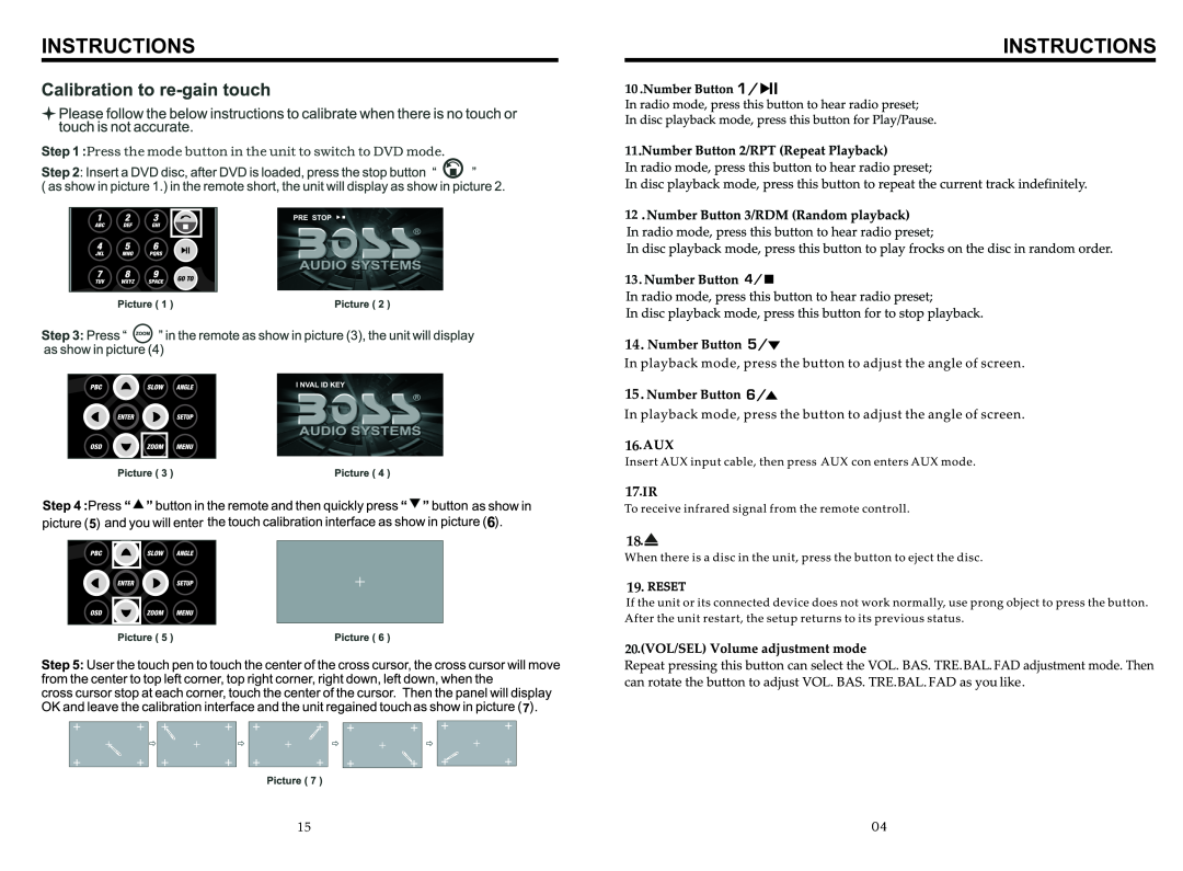 Boss Audio Systems BV9968BI manual Instructions 