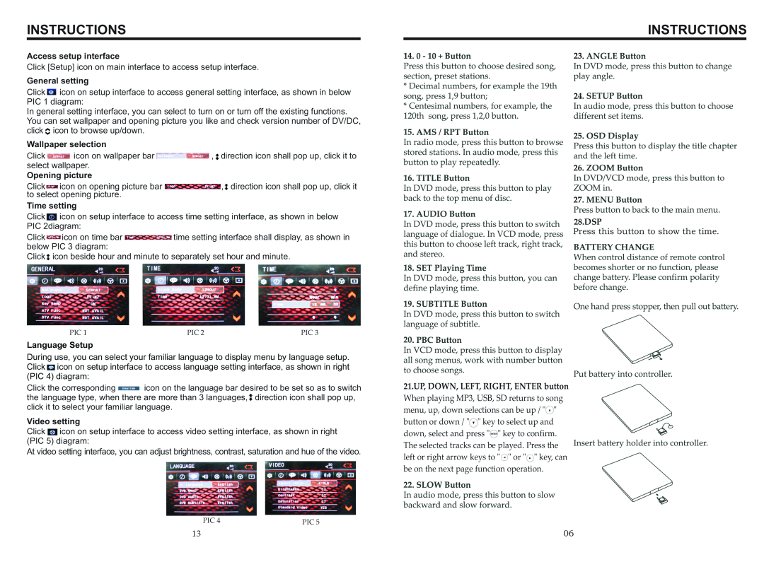 Boss Audio Systems BV9968BI Instructions, Access setup interface, General setting, Wallpaper selection, Opening picture 