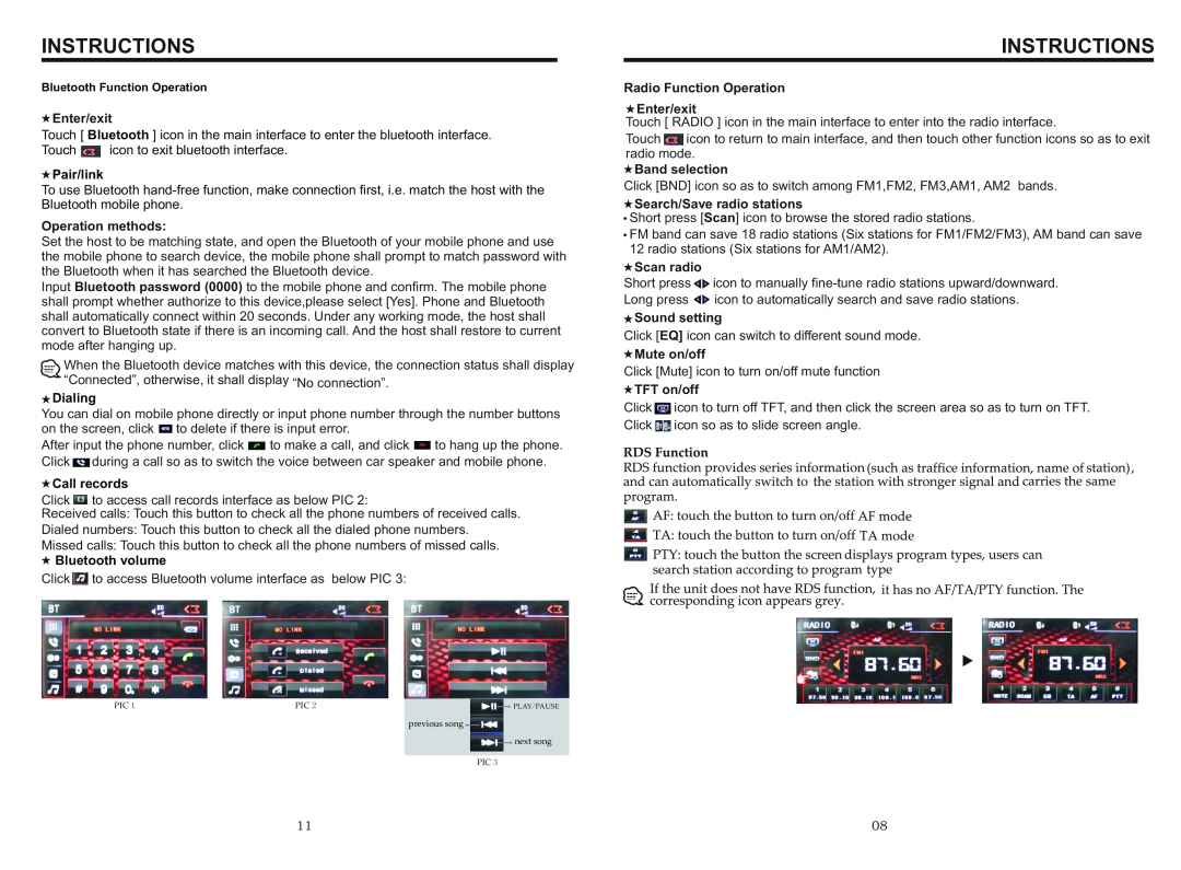 Boss Audio Systems BV9968BI manual Instructions, Touch icon to exit bluetooth interface 