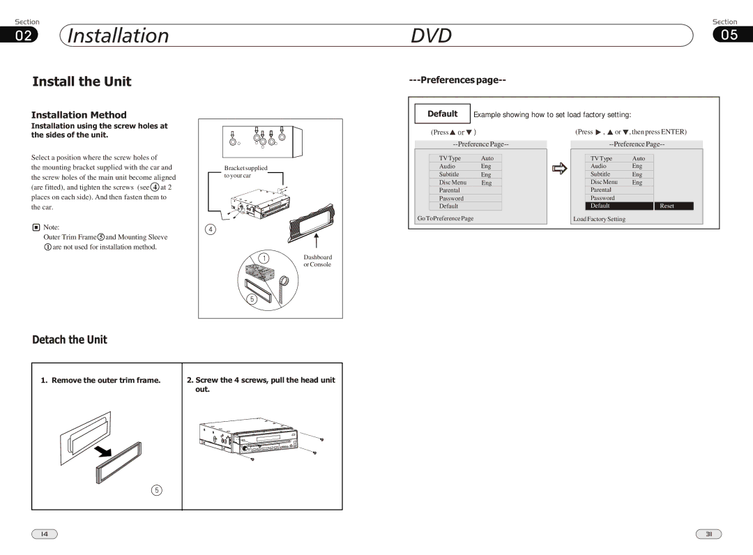 Boss Audio Systems BV9980 manual Dvd, Installation Method, Preferences 