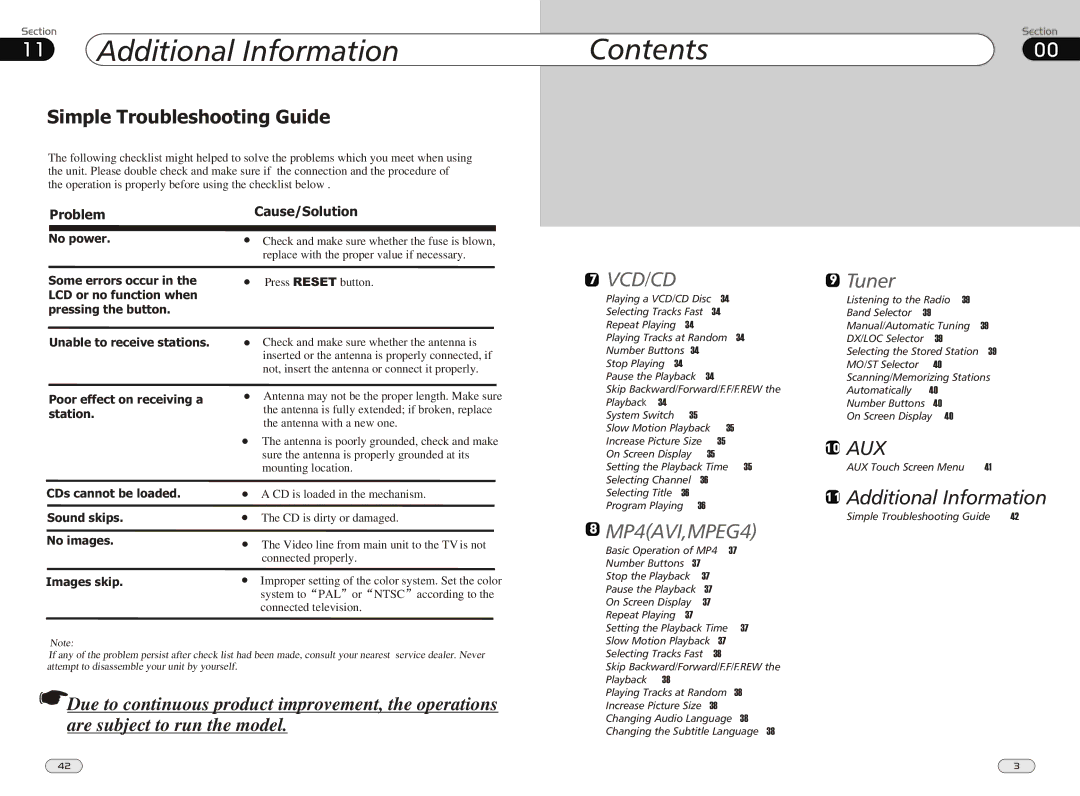 Boss Audio Systems BV9980 manual Additional Information, Simple Troubleshooting Guide, Problem, Cause/Solution 