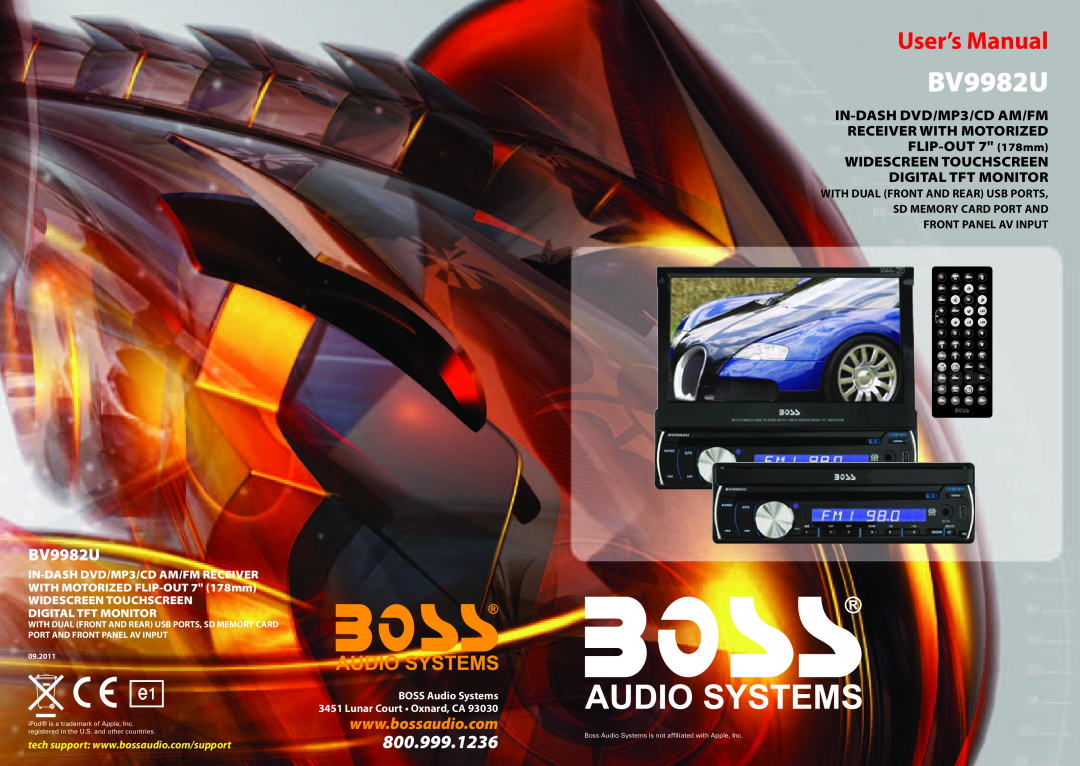 Boss Audio Systems BV9982U user manual With Dual Front And Rear Usb Ports Sd Memory Card Port And, Front Panel Av Input 