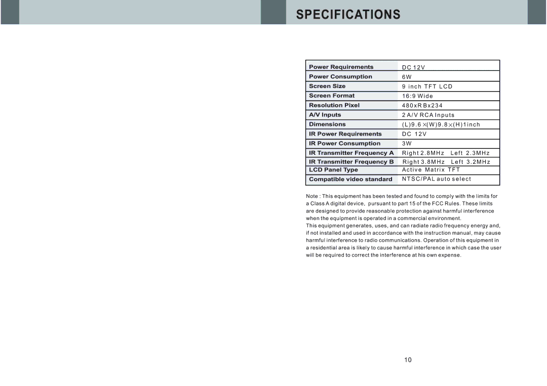 Boss Audio Systems BV9F user manual Specifications 