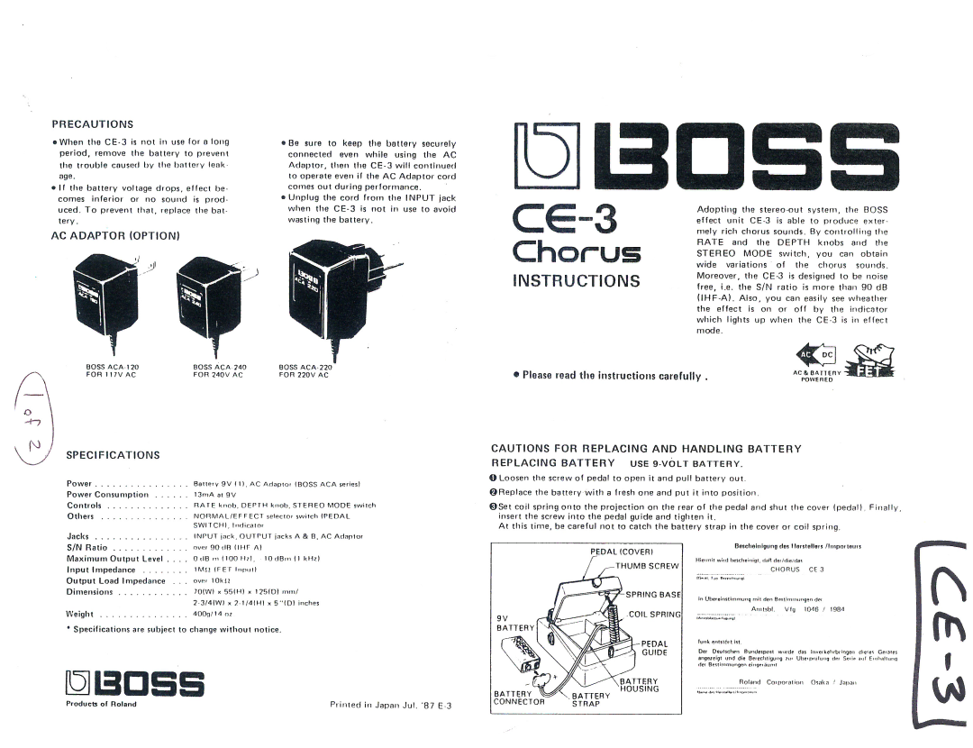 Boss Audio Systems CE-3 manual 