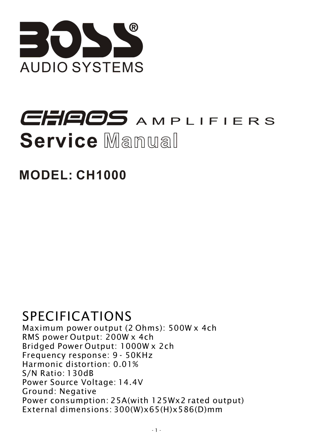 Boss Audio Systems specifications Model CH1000 