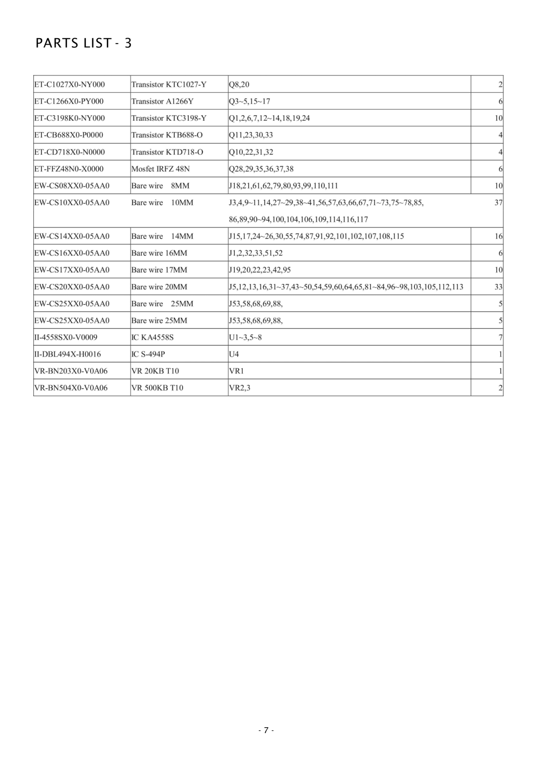 Boss Audio Systems CH700 specifications Parts List 