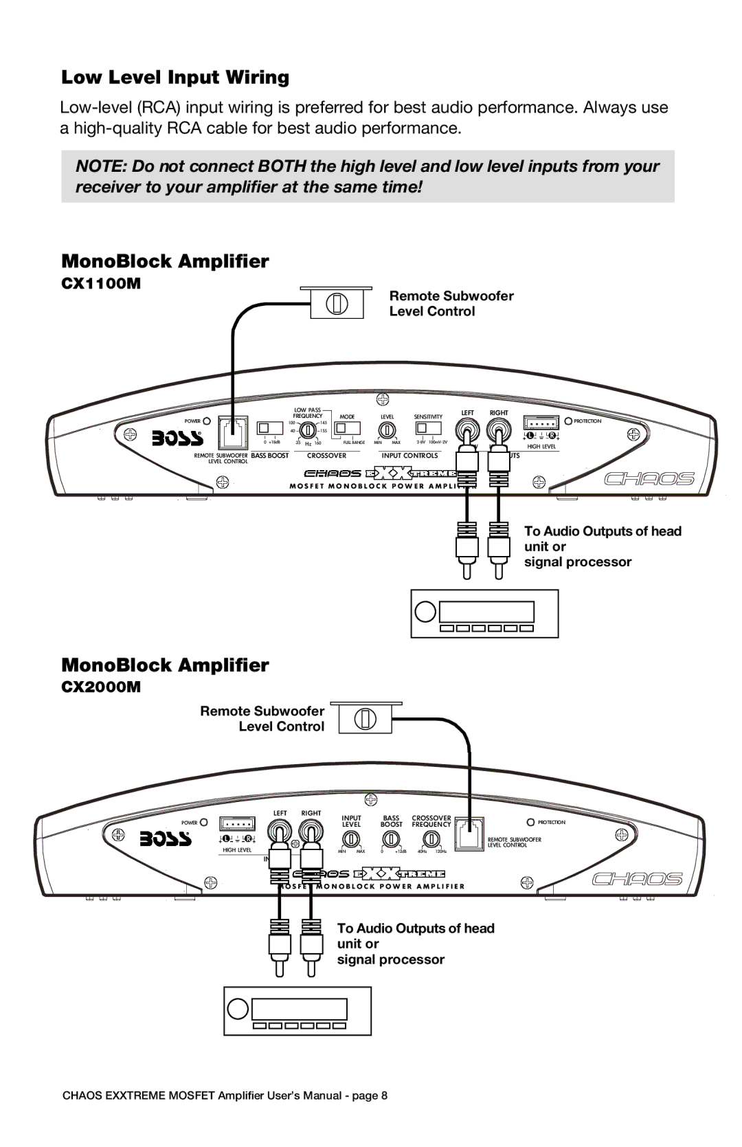 Boss Audio Systems CX2000M user manual MonoBlock Amplifier, CX1100M 