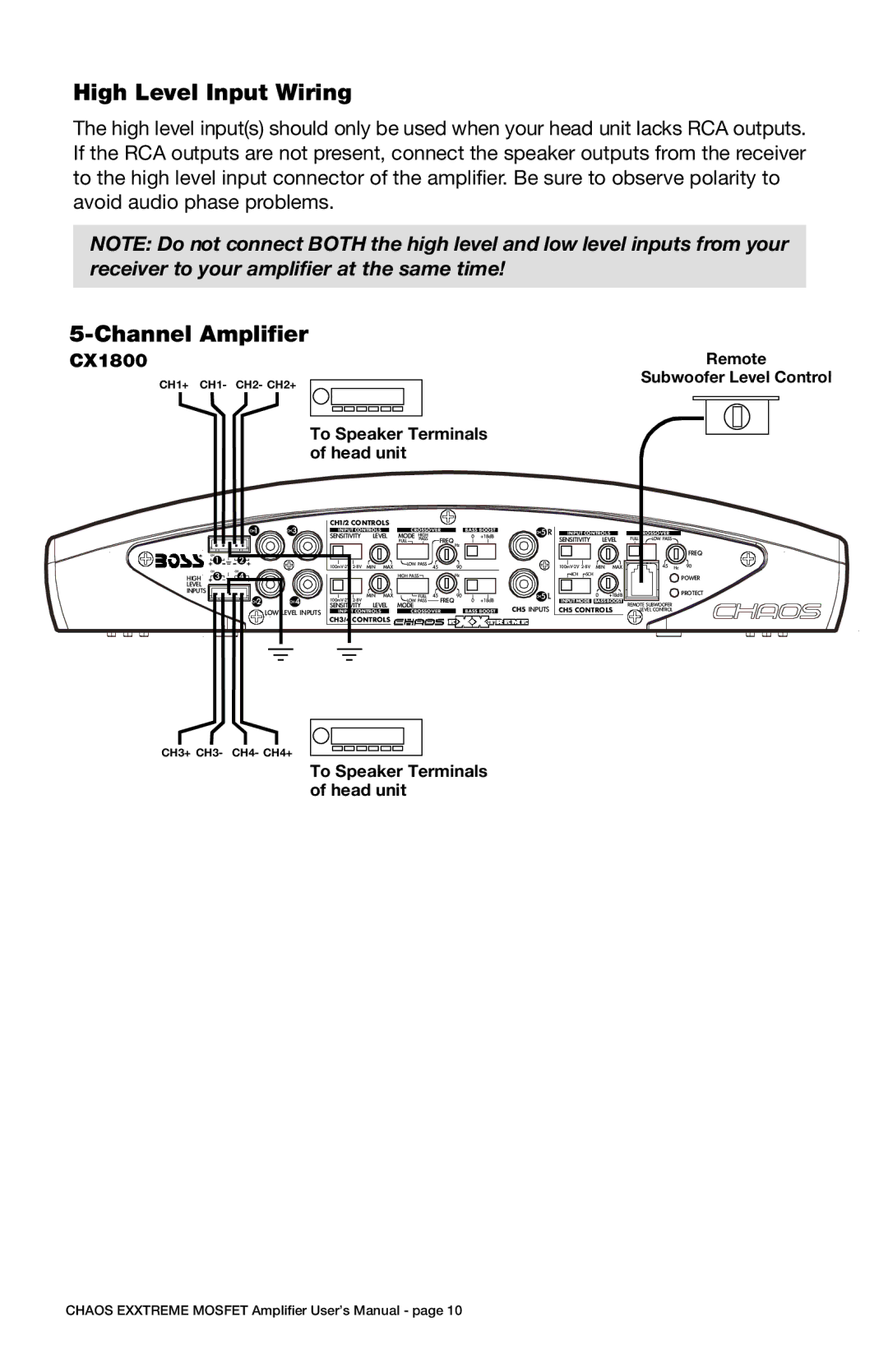 Boss Audio Systems CX750, cx450, CX250, CX1250, CX950, cx550 user manual To Speaker Terminals Head unit 