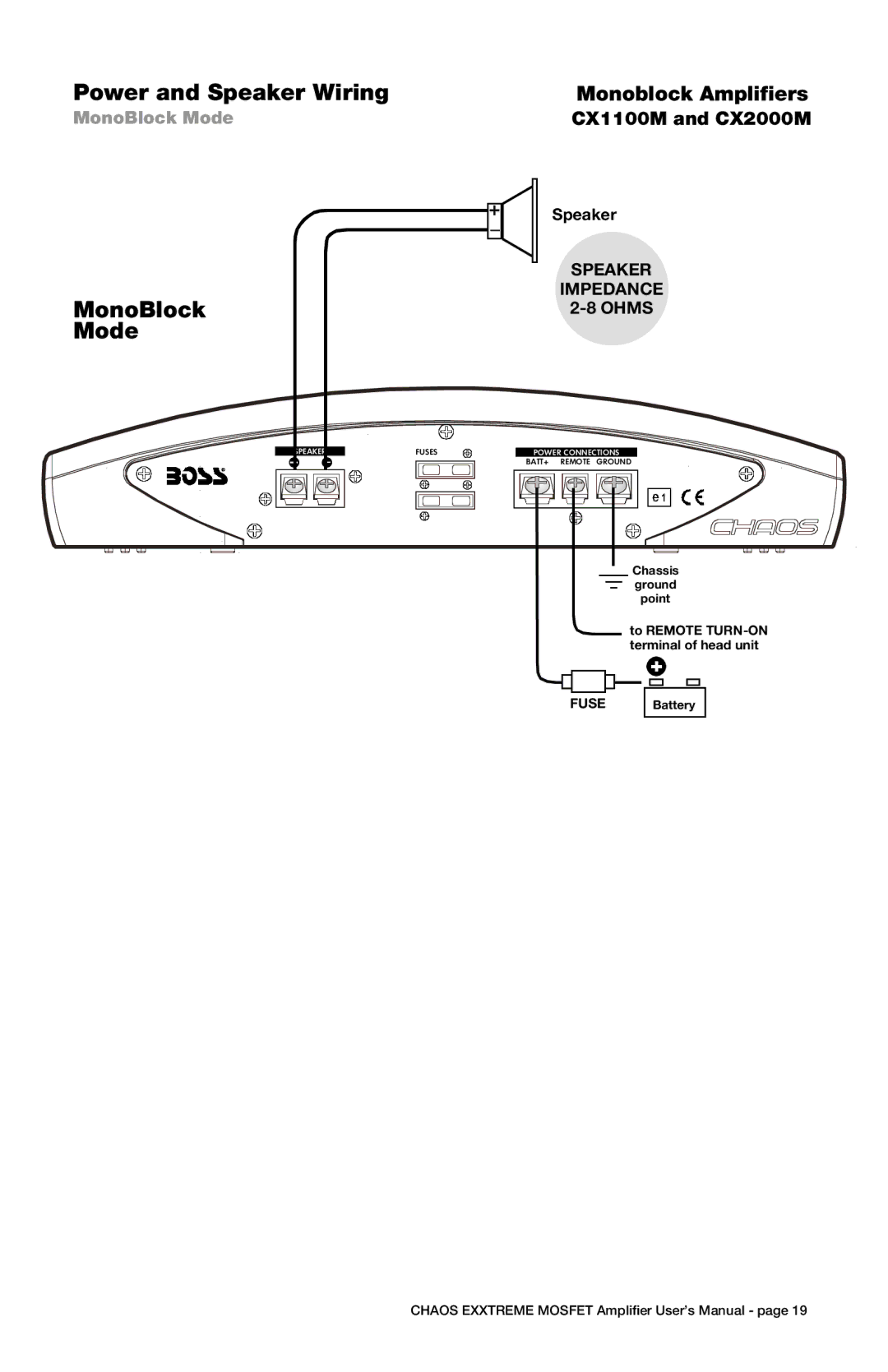 Boss Audio Systems CX250, cx450, CX1250, CX950, CX750, cx550 user manual MonoBlock Mode, CX1100M and CX2000M 