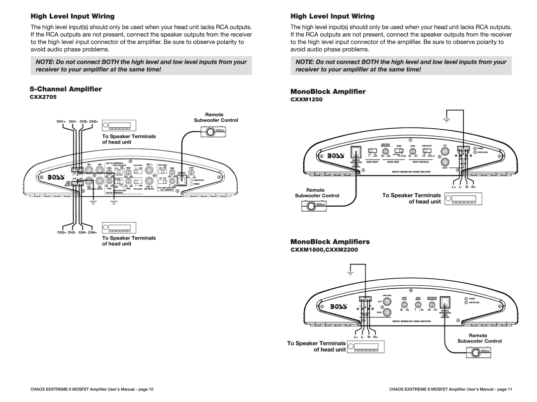 Boss Audio Systems CXX1602, CXXM1250, CXX1204, CXXM2200 manual 