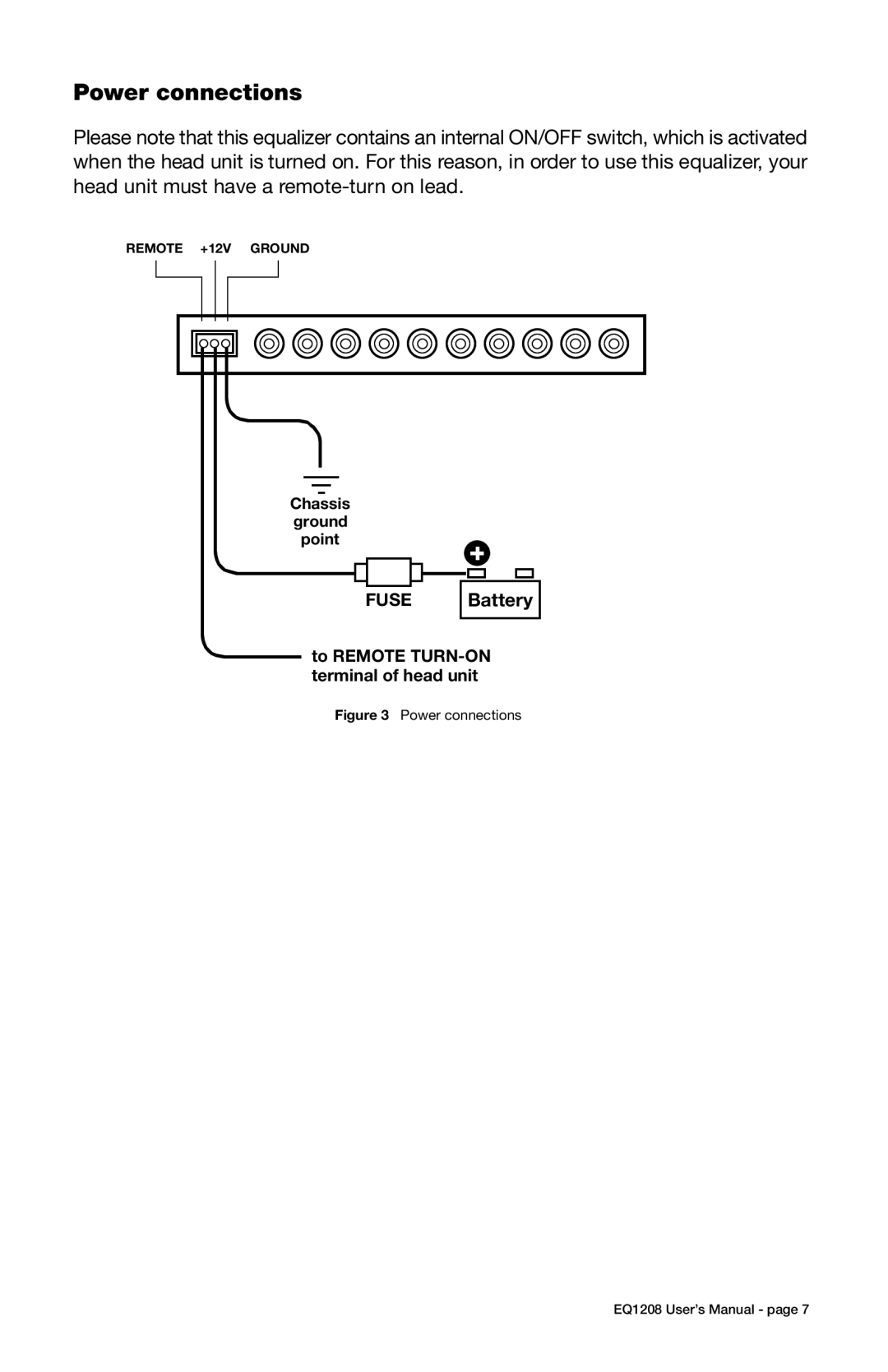 Boss Audio Systems user manual Power connections EQ1208 User’s Manual 