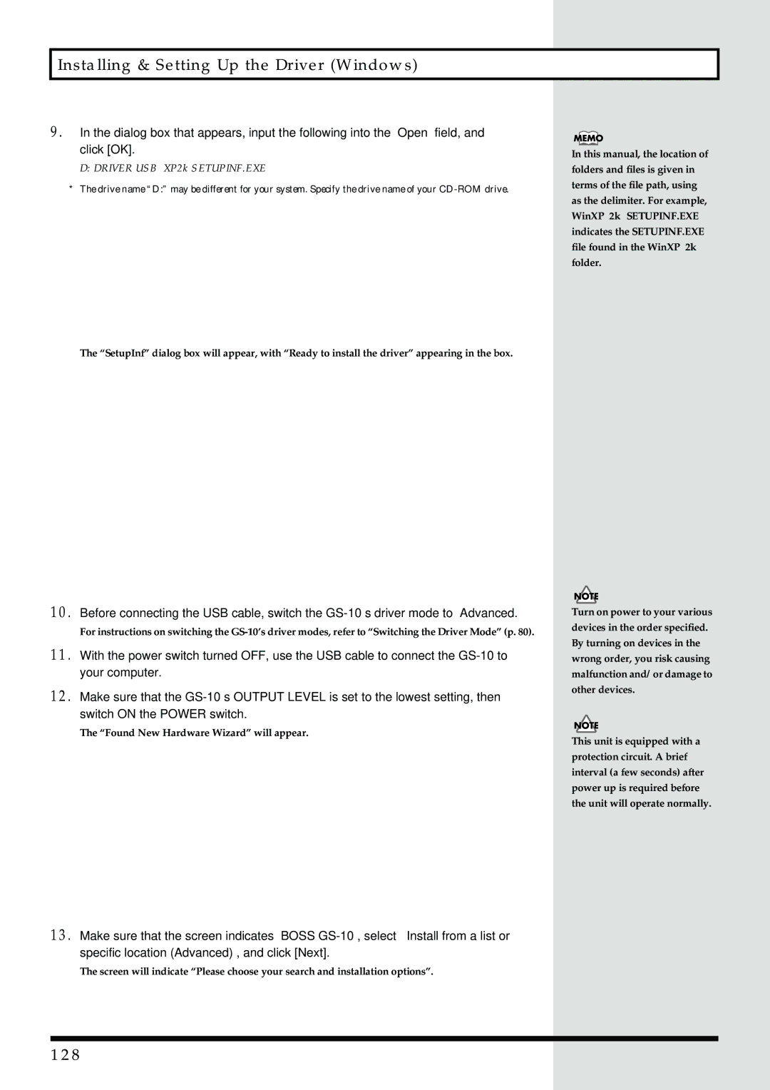 Boss Audio Systems GS-10 owner manual 128, DRIVER\USBXP2k\SETUPINF.EXE 