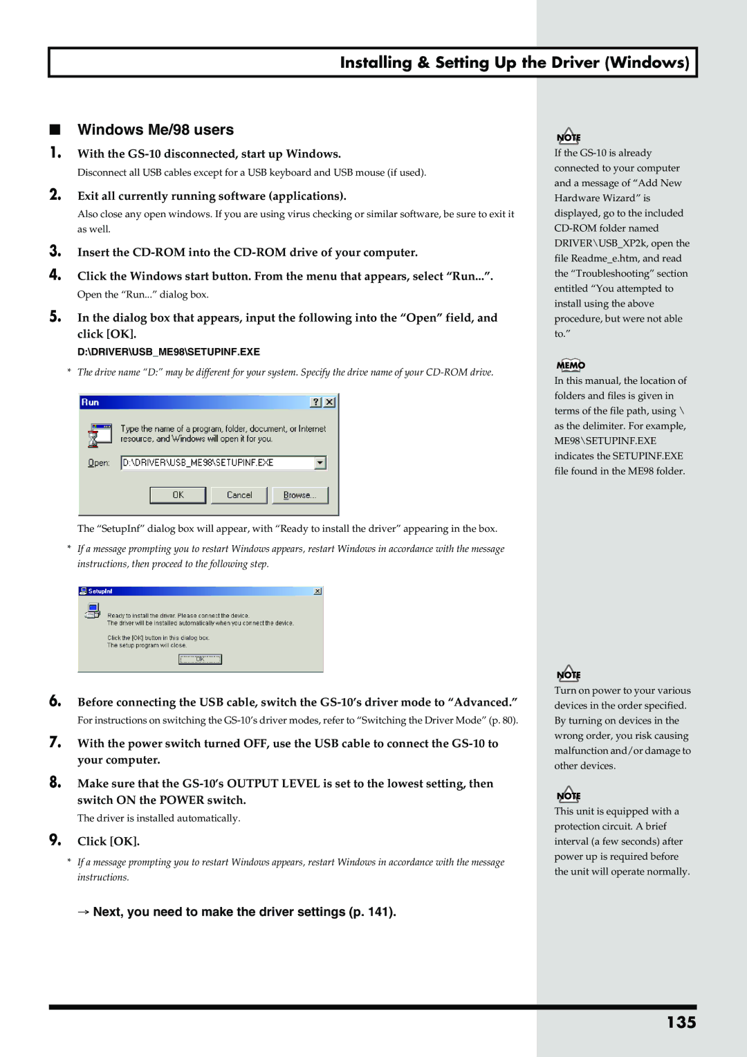 Boss Audio Systems GS-10 owner manual 135, DRIVER\USBME98\SETUPINF.EXE 