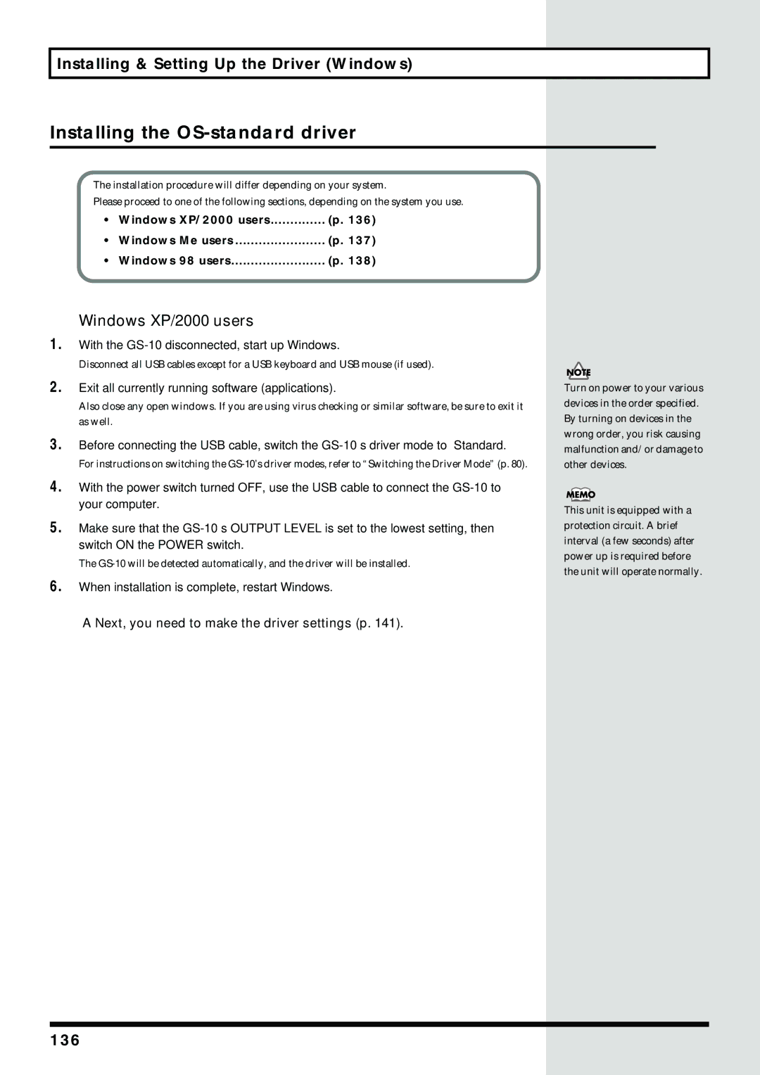 Boss Audio Systems GS-10 Installing the OS-standard driver, 136, When installation is complete, restart Windows 