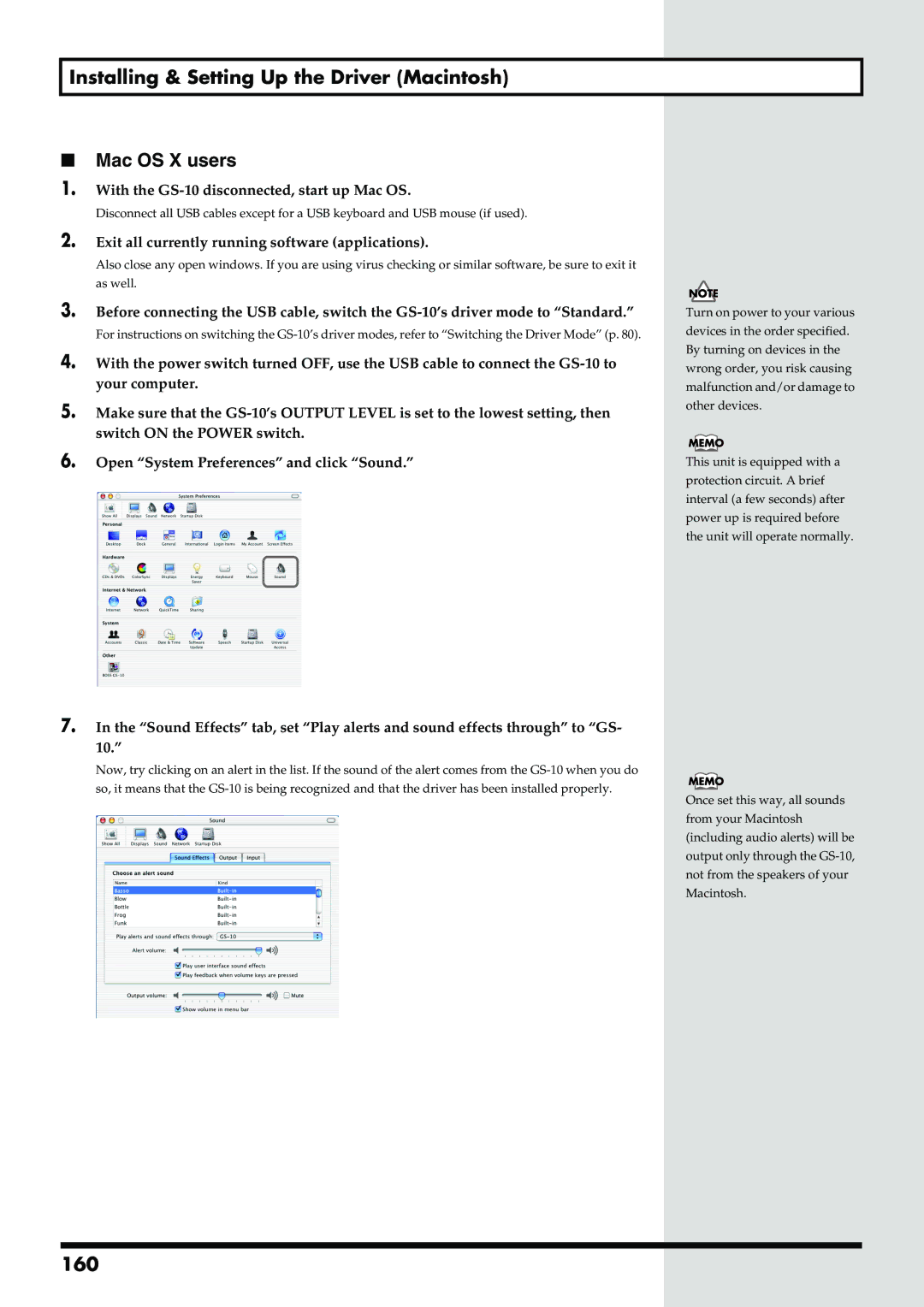 Boss Audio Systems GS-10 owner manual Installing & Setting Up the Driver Macintosh Mac OS X users, 160 