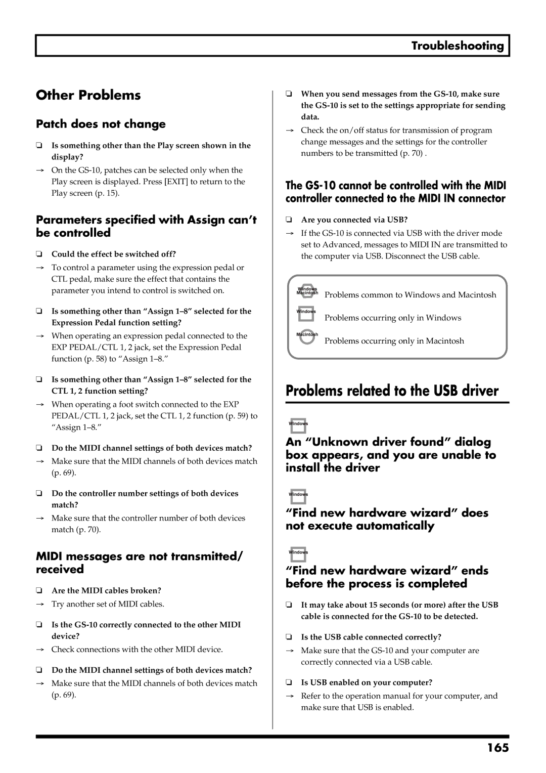 Boss Audio Systems GS-10 owner manual Problems related to the USB driver, Other Problems 