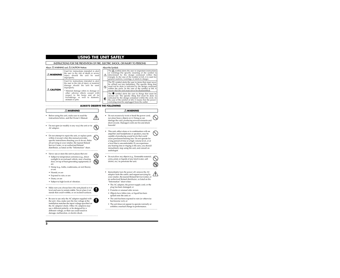 Boss Audio Systems GS-10 owner manual Do not open or modify in any way the unit or its AC adaptor 