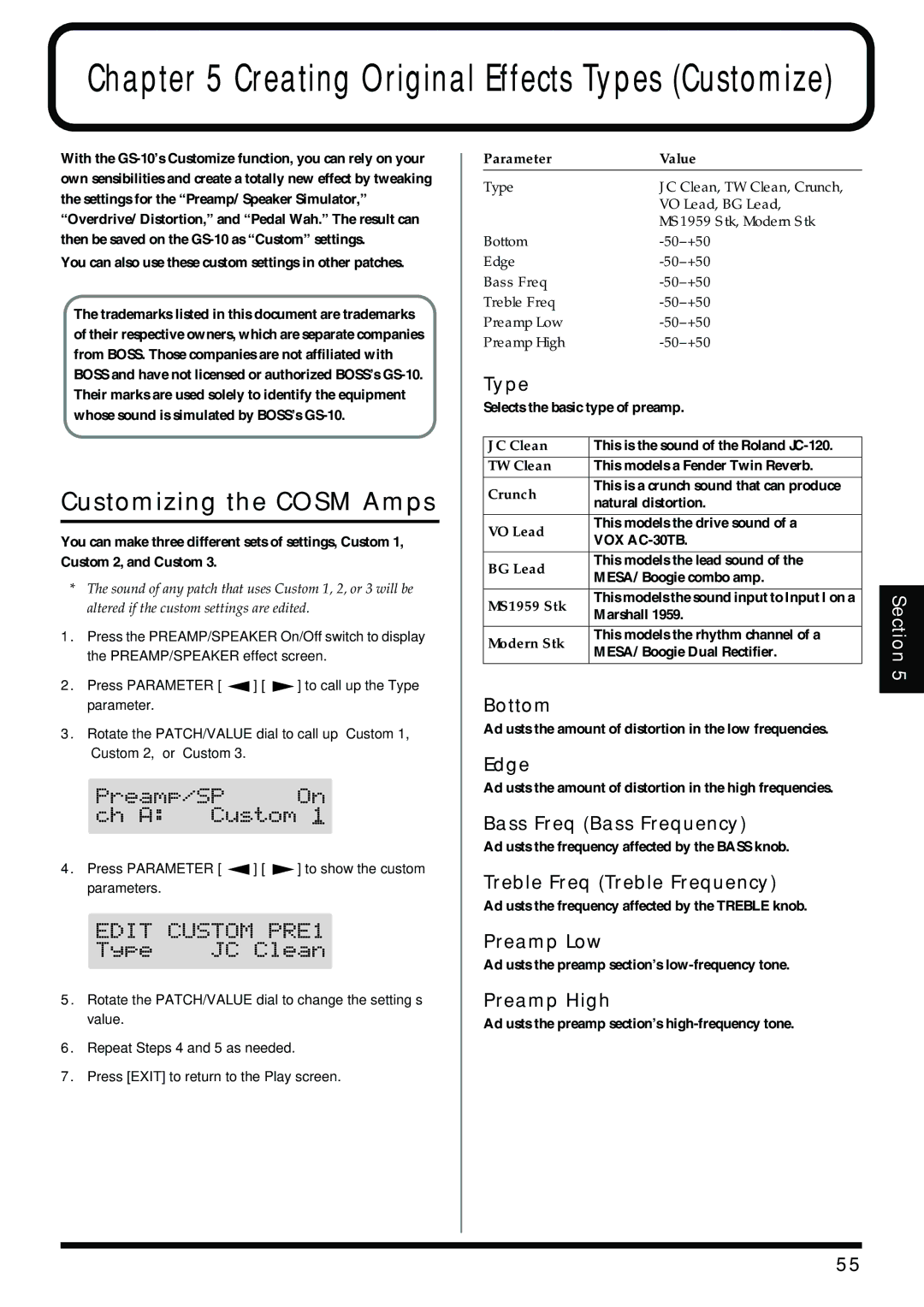 Boss Audio Systems GS-10 owner manual Customizing the Cosm Amps 