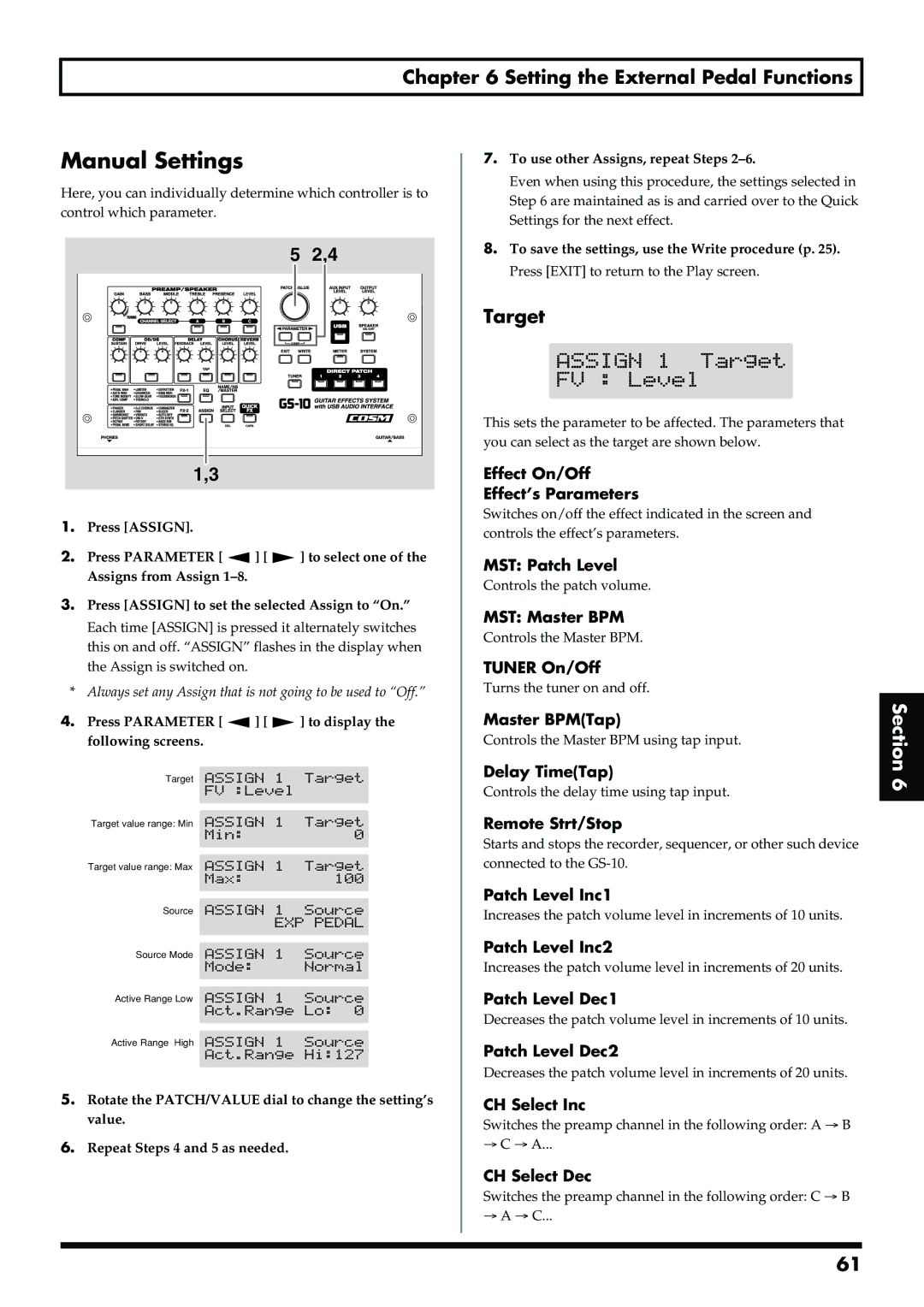 Boss Audio Systems GS-10 owner manual Manual Settings, Target 