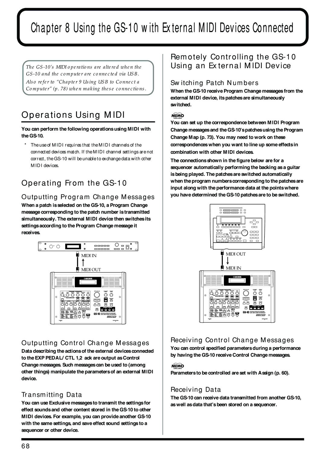 Boss Audio Systems owner manual Operations Using Midi, Operating From the GS-10 