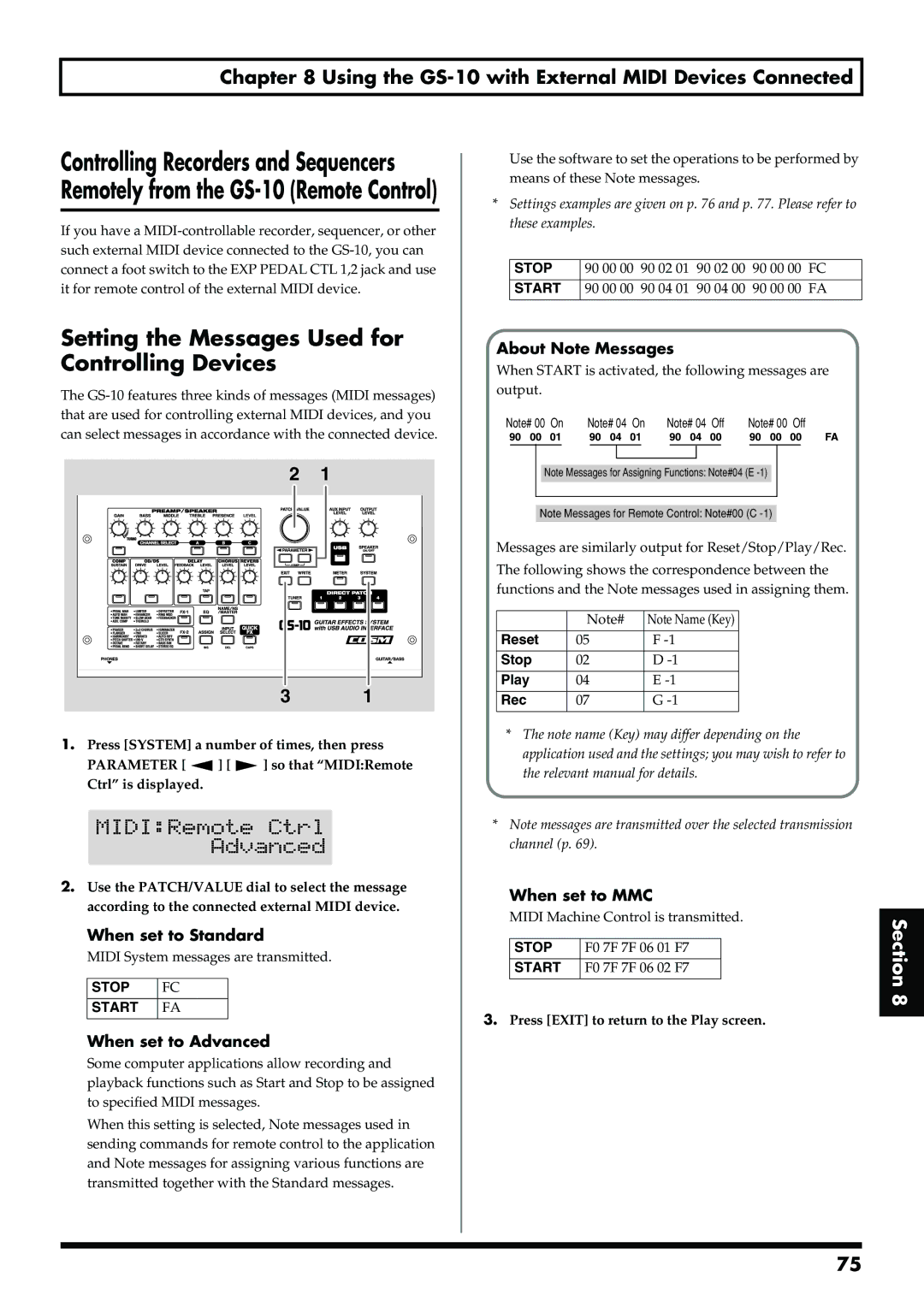 Boss Audio Systems GS-10 Setting the Messages Used for Controlling Devices, When set to Standard, When set to Advanced 