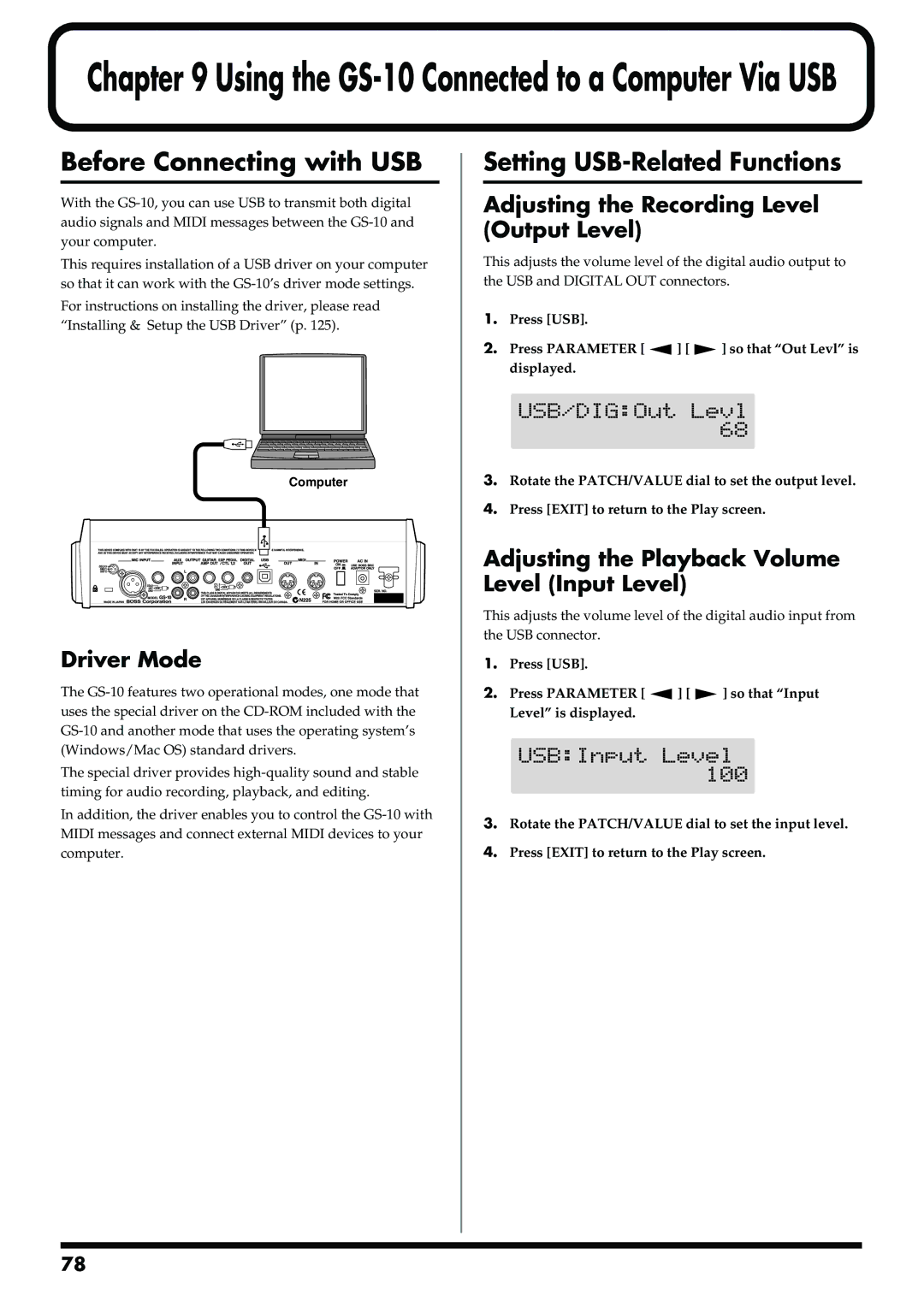 Boss Audio Systems GS-10 owner manual Before Connecting with USB, Setting USB-Related Functions, Driver Mode 