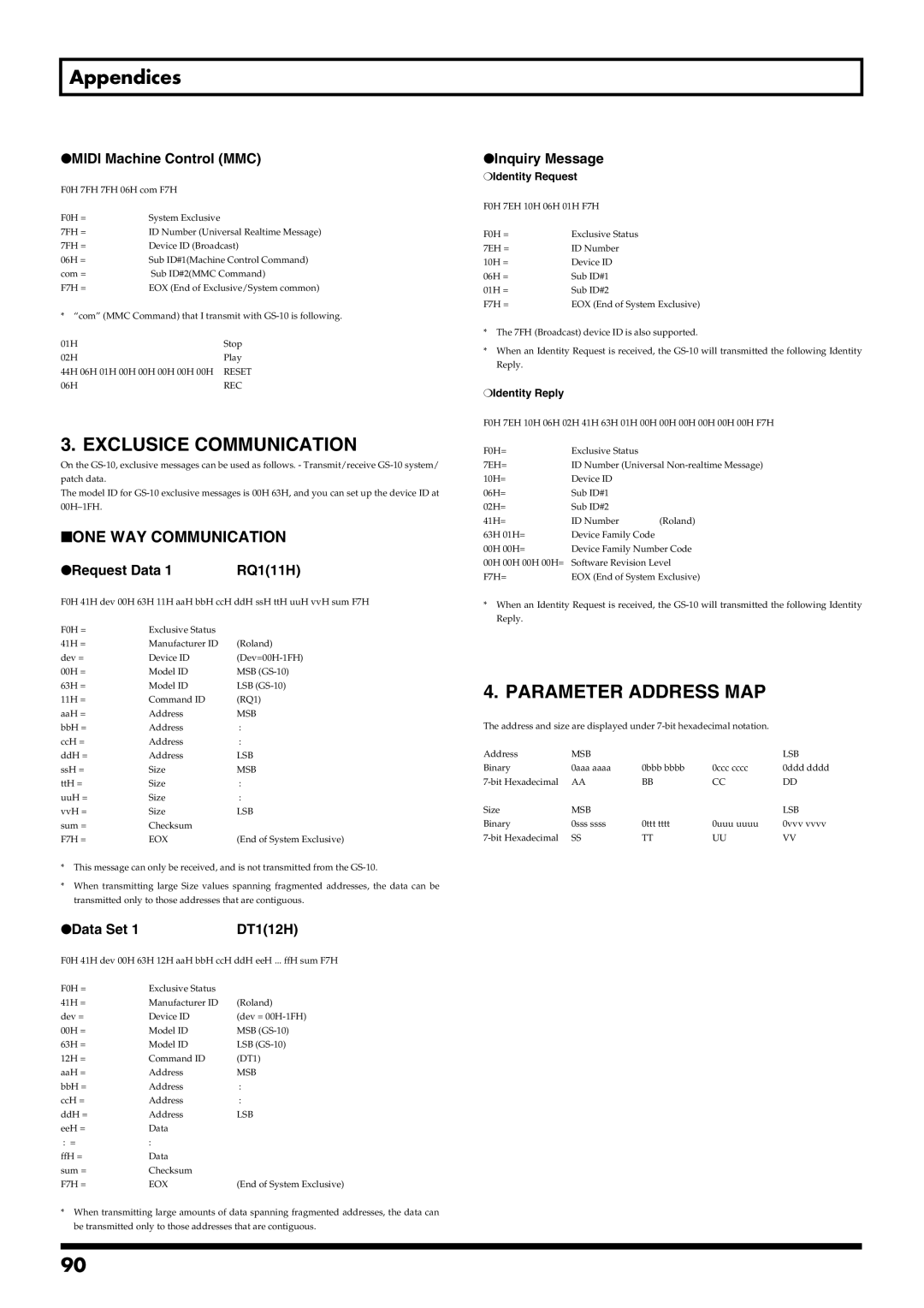 Boss Audio Systems GS-10 owner manual ONE WAY Communication, Midi Machine Control MMC, Request Data RQ111H, Data Set DT112H 