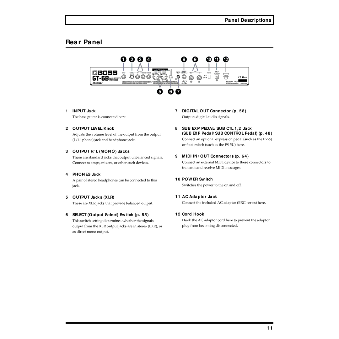 Boss Audio Systems GT-6B owner manual Rear Panel 