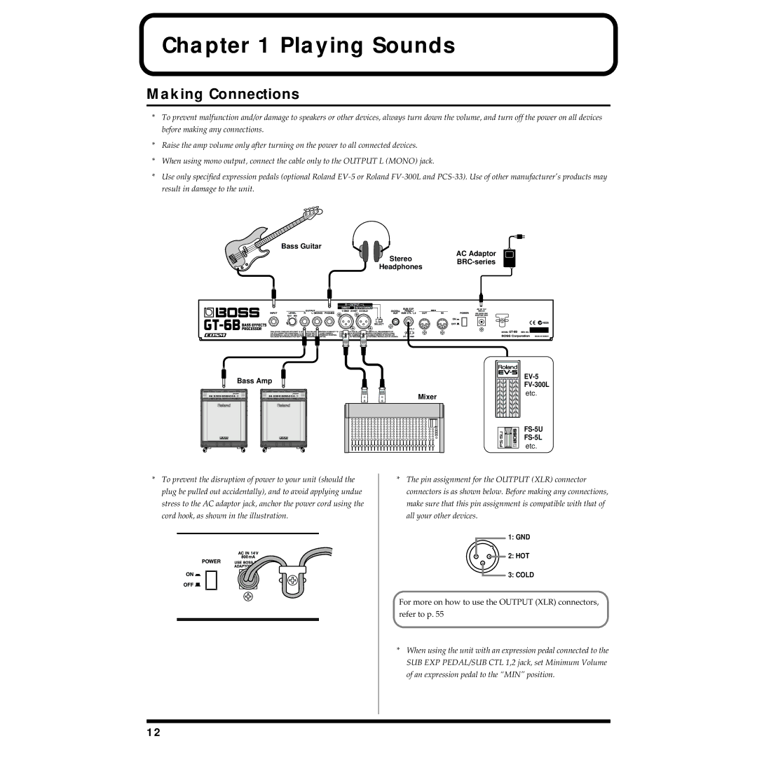 Boss Audio Systems GT-6B owner manual Playing Sounds, Making Connections 