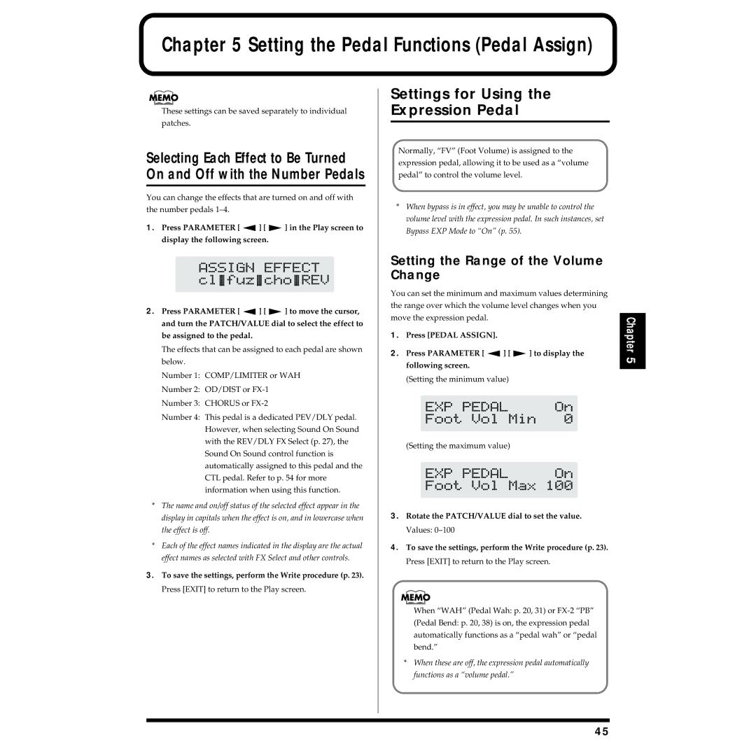 Boss Audio Systems GT-6B owner manual Settings for Using Expression Pedal, Setting the Range of the Volume Change 