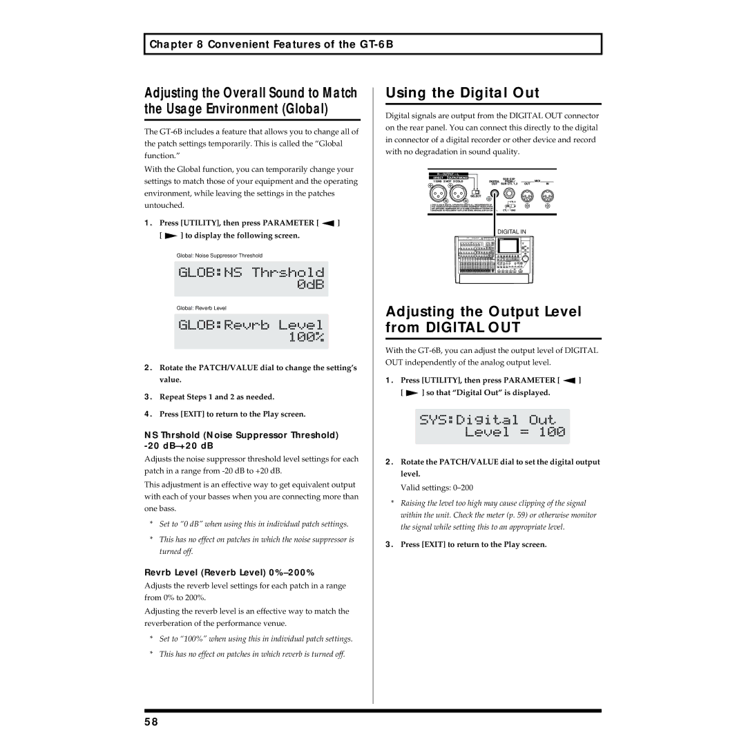 Boss Audio Systems GT-6B owner manual Using the Digital Out, Adjusting the Output Level from Digital OUT 