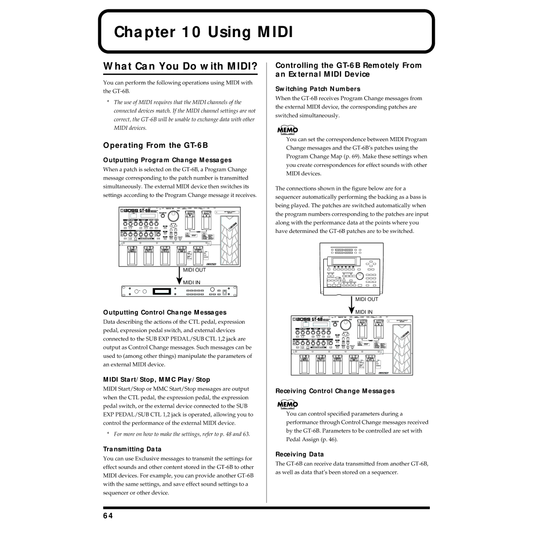 Boss Audio Systems owner manual Using Midi, What Can You Do with MIDI?, Operating From the GT-6B 