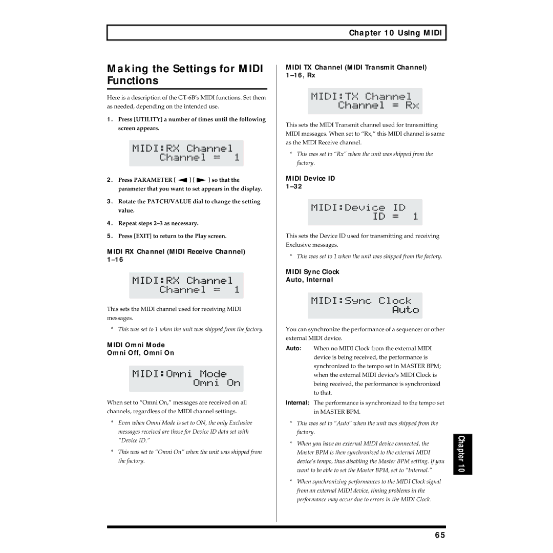 Boss Audio Systems GT-6B owner manual Making the Settings for Midi Functions, Using Midi 