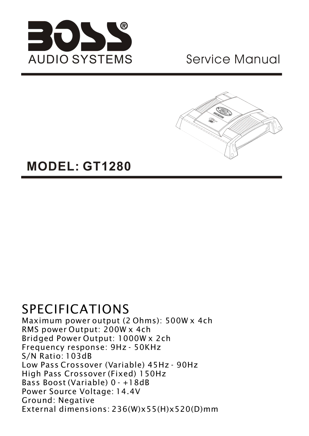 Boss Audio Systems service manual Model GT1280 